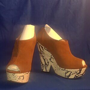 Qupid Cognac  Faux Velvet Peep-Toe Sandal